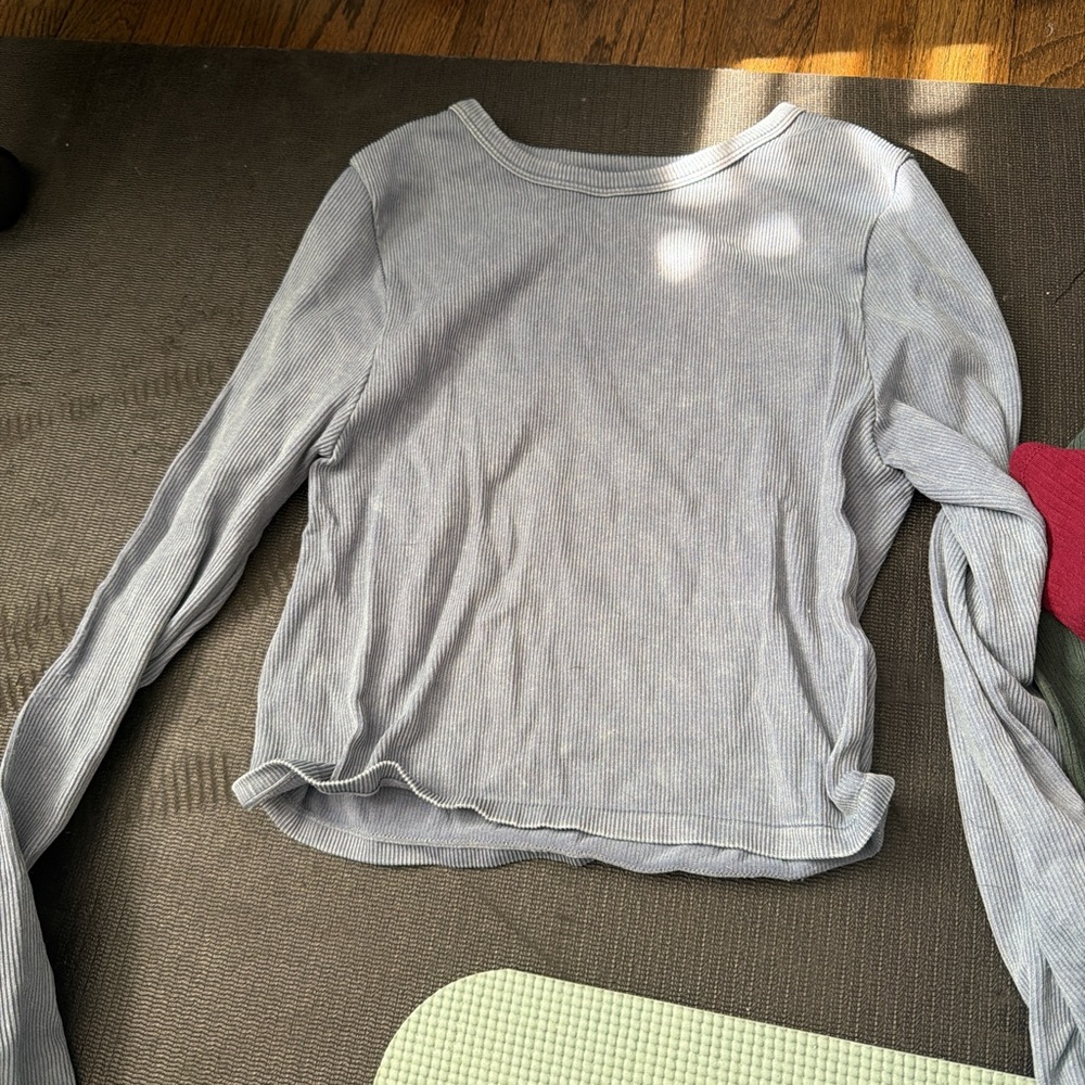 Light Blue Ribbed Long Sleeve Top